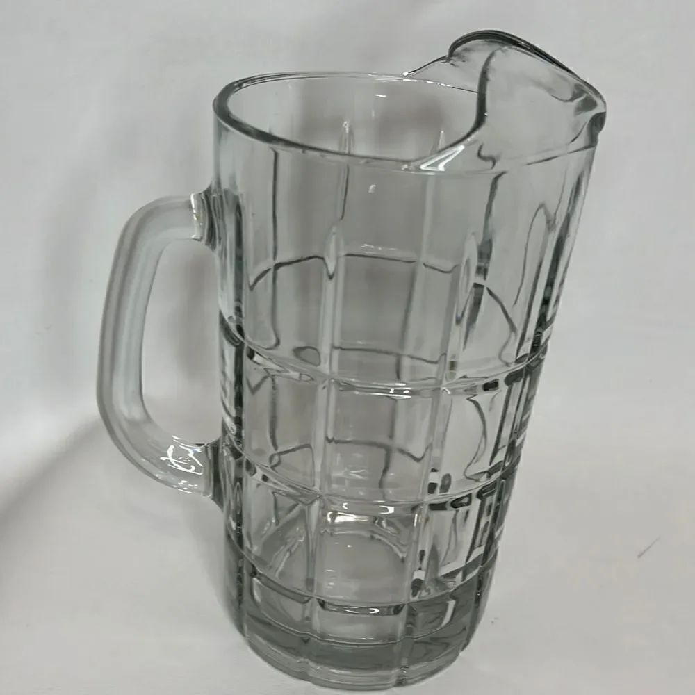 Anchor Hocking Glass Pitcher Tartan Square Paneled Handle 7 Cups Or 56 Oz